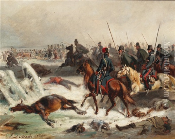 Cavalry In Combat Oil Painting - Emil Adam