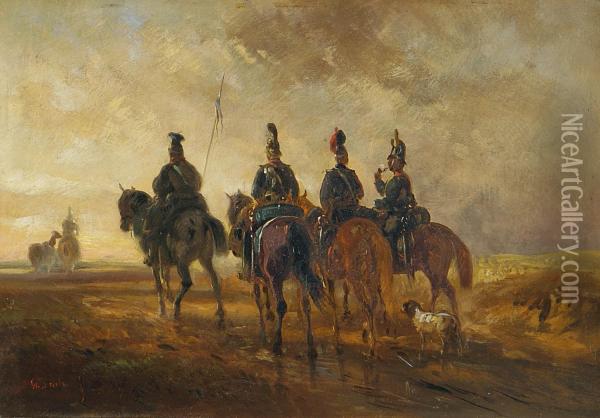 Soldaten Zu Pferde Oil Painting - Alois Bach