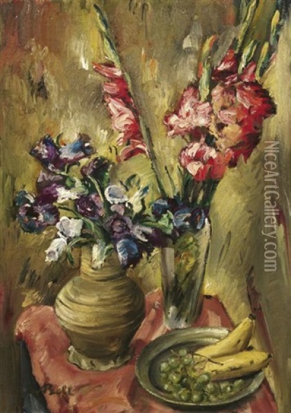 Stilleben Mit Gladiolen Und Fruchten Oil Painting - Josef Bell