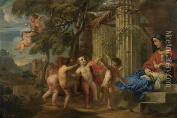 Madonna Mit Kind Und Tanzenden Putten Oil Painting - Nicolas Pierre Loir
