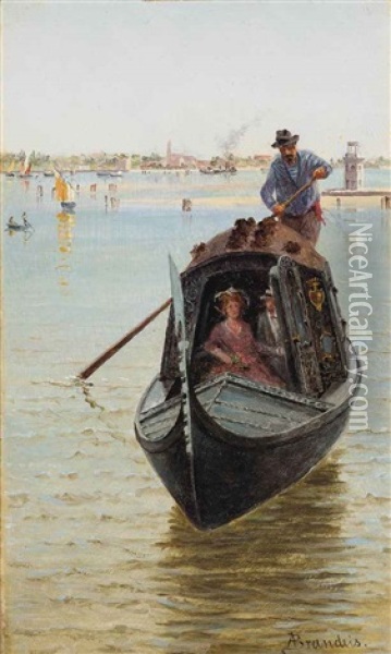 A Gondola Ride On The Venetian Lagoon Oil Painting - Antonietta Brandeis