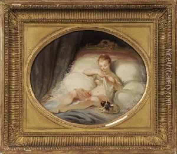 La Puce Et Le Reveil Oil Painting - Alexandre Evariste Fragonard