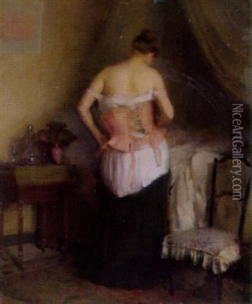 Junge Frau Im Schlafzimmer Oil Painting - Etienne Tournes