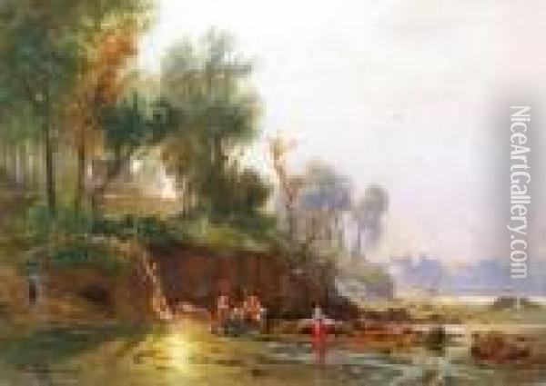 Suditalien, Lagunenlandschaft Mit Wascherinnen Oil Painting - Ernst Carl Eugen Koerner