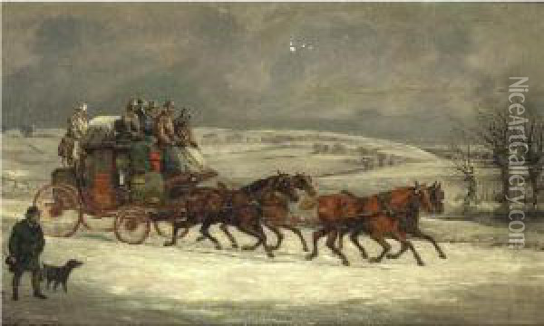 Mail Coach In The Snow Oil Painting - Herny Jr Alken