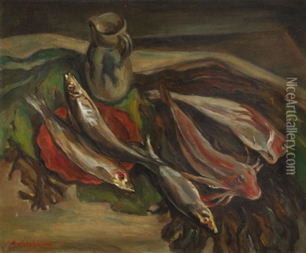 Still Life With Fishes Oil Painting - Abraham Weinbaum