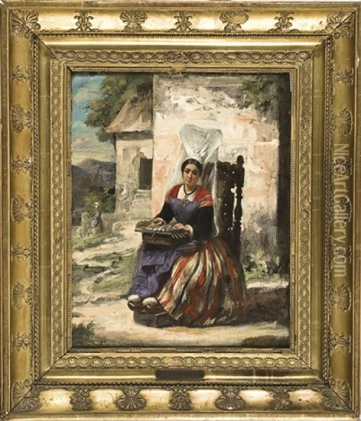 Donna In Costume Seduta Oil Painting - Francois Frederic Grobon