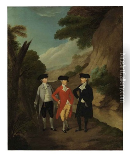 A Group Portrait Traditionally Identified As John Johnson, Mr. Croft And William Bentham Oil Painting - Francis Wheatley