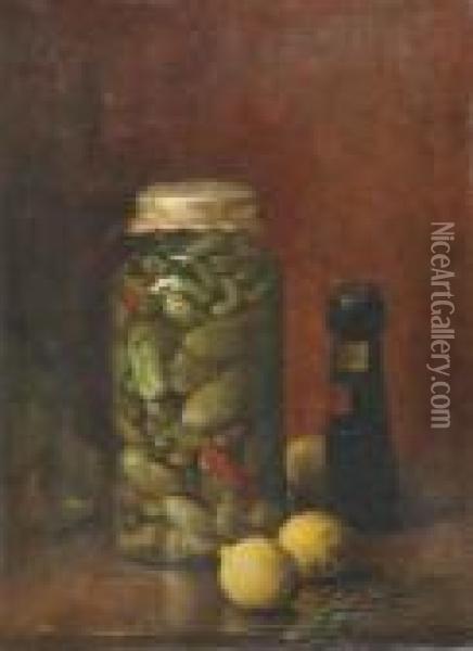 Still Life With Gherkins And Lemons Oil Painting - Hubert Bellis