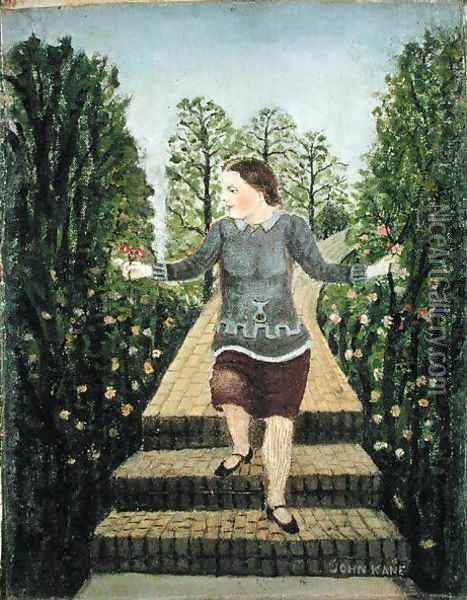 Girl Walking Down the Garden Steps Oil Painting - John Kane