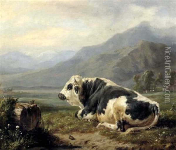 La Grenouille Et Le Taureau Oil Painting - Jacques Raymond Brascassat
