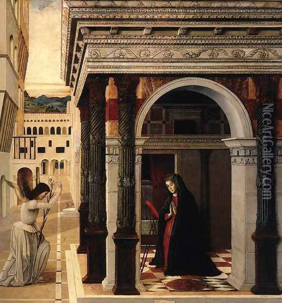 Annunciation c. 1465 Oil Painting - Gentile Bellini