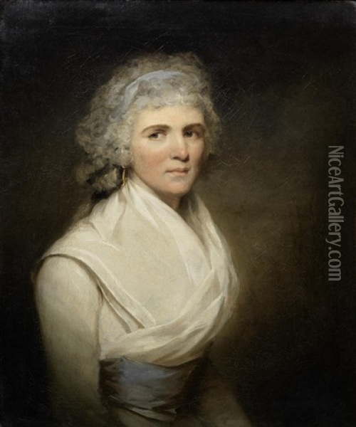 Portrait Of A Lady, Said To Be Mary Robinson Nee Jackson (1755-1838), Bust-length, In A White Dress Oil Painting - Sir John Hoppner