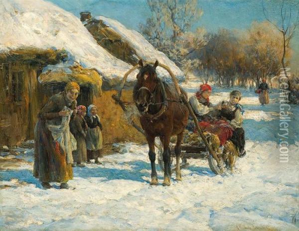 Winter Sunny Day Oil Painting - Alfred Wierusz-Kowalski