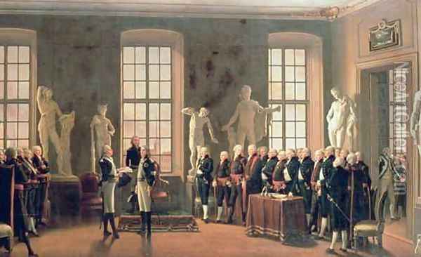 Gustav IV Adolfs visit to the Academy of Fine Arts in 1797 Oil Painting - Pehr Hillestrom