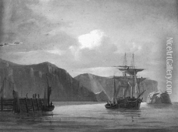 Skib Ved Klippekyst Oil Painting - Daniel Hermann Anton Melbye