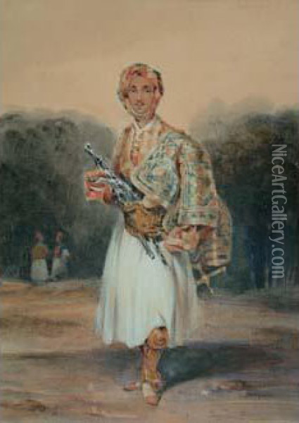 Personnage En Costume Souliote, Portrait Presume Du Comte Demetrius Palatiano Oil Painting - Jules Robert Auguste