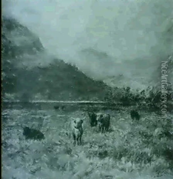 Highland Cattle Oil Painting - Charles A. Sellar