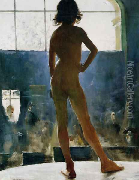 Le Jeune Modele Posant Dans L'Atelier Oil Painting - Jules Alexis Muenier