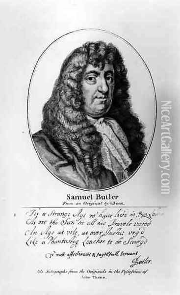 Portrait of Samuel Butler 1612-80 with an sample of his handwriting Oil Painting - Gerard Soest