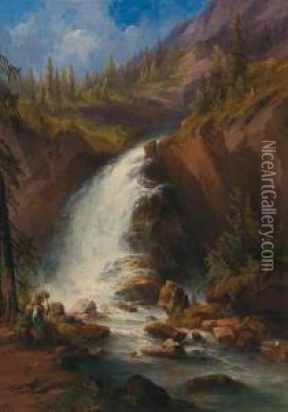 The Schwarzbach Falls At Golling Oil Painting - Georg Geyer