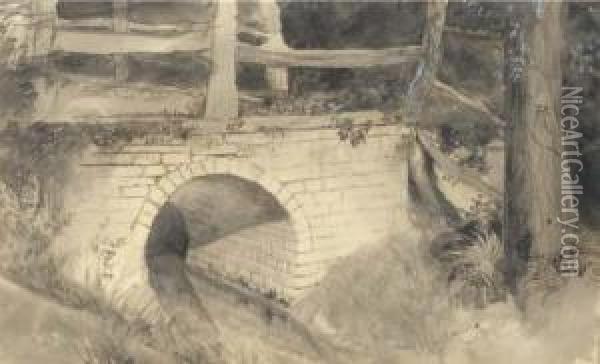 A Footbridge, Wallington Hall Oil Painting - John Ruskin