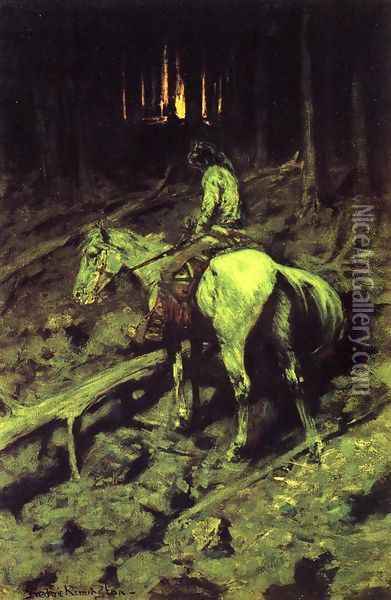 Apache Fire Signal Oil Painting - Frederic Remington