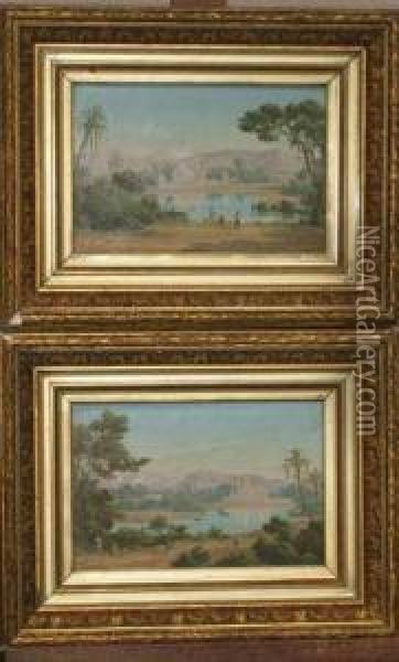 Paire De Toiles Representant Des Paysages Orientalistes Oil Painting - Emmanuel Joseph Lauret