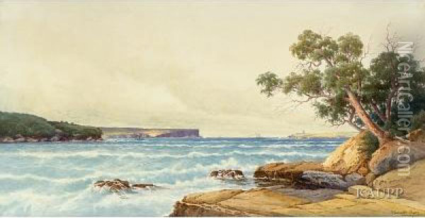 Australische Kustenlandschaft Mit Ans Ufer Schaumenderbrandung Oil Painting - Gladstone Eyre