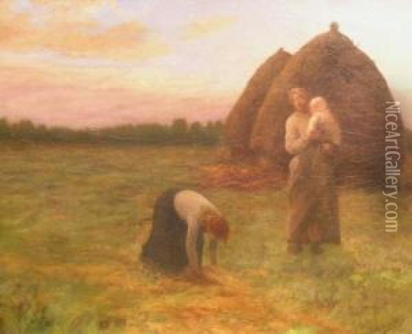 In The Fields At Sunset Oil Painting - Henri Lerolle
