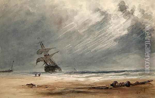 Storm Over a Coast Oil Painting - Giles Firman Phillips