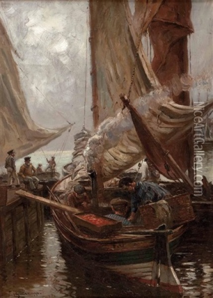 Fischer Im Hafen Oil Painting - Friedrich (Fritz) Raupp