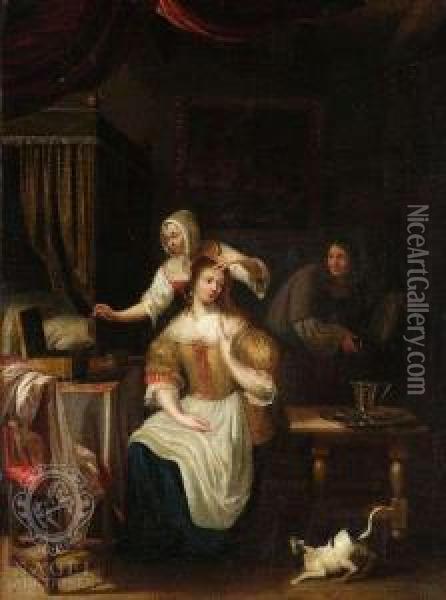 Lady At Hertoilet Oil Painting - Jacob Ochtervelt