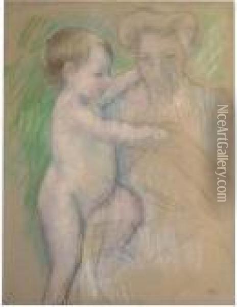Nude Baby Beside Her Mother Oil Painting - Mary Cassatt