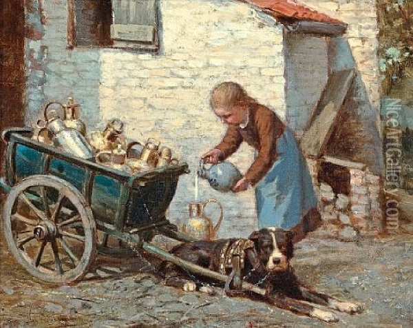 The Milk Cart Oil Painting - Albert Roosenboom