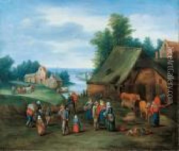 Flusslandschaft Mit Gehoft Und Bauern Oil Painting - Theobald Michau