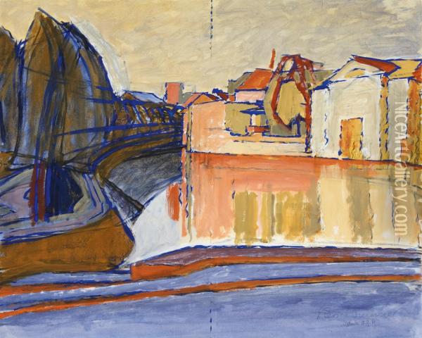 Kanal In Gent (kanal Mit Schuppen) Oil Painting - Anton Kerschbaumer