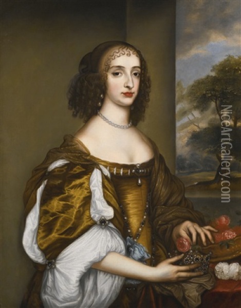 Portrait Of Mary, Princess Of Orange (1631-1660), Holding A Rose Oil Painting - Adriaen Hanneman