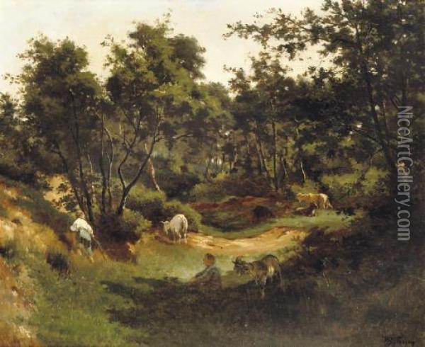 Minding The Goats Oil Painting - Willem Bastiaan Tholen