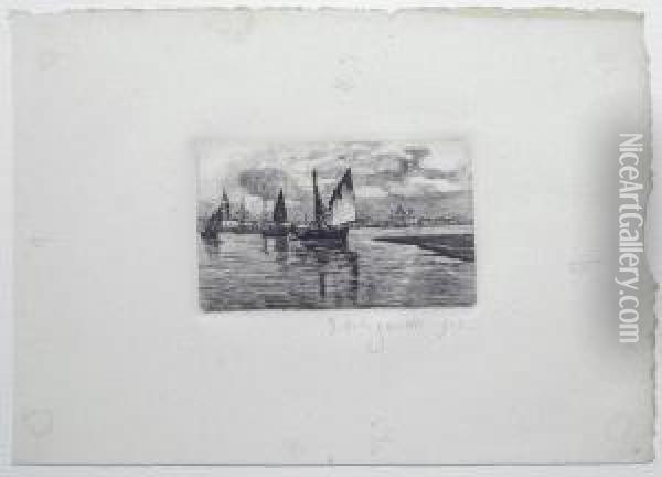 Barche In Laguna Oil Painting - Giuseppe Miti-Zanetti