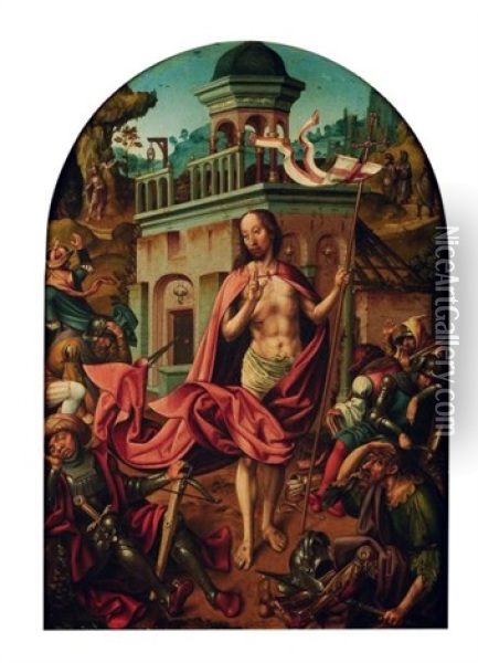 La Resurrection Du Christ (collab. W/studio) Oil Painting - Cornelius Engebrechtsz