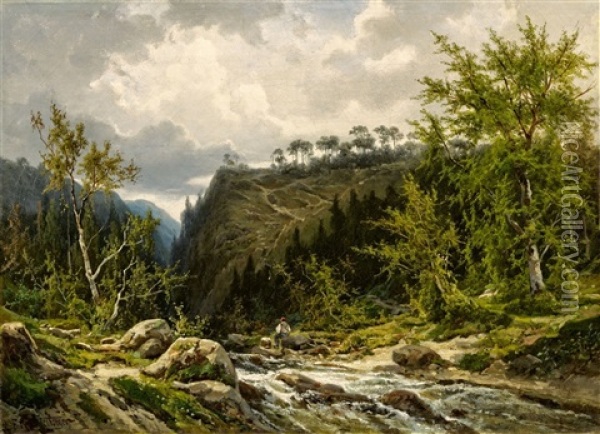 Mountain Stream In The Alps Oil Painting - Franz Richard Unterberger