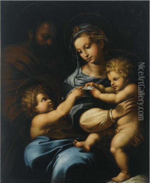 Holy Family With St John The Baptist As A Child Oil Painting - Raphael (Raffaello Sanzio of Urbino)