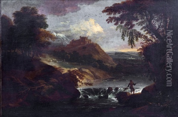 Paysage Avec Un Pecheur Et Une Cascade Oil Painting - Adriaen Van Diest