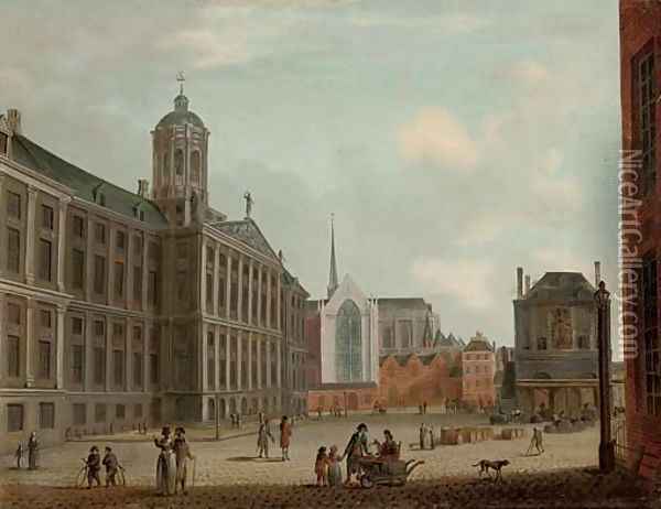 The Dam, Amsterdam, with the Town Hall and the Waag Oil Painting - Jan the Elder Ekels