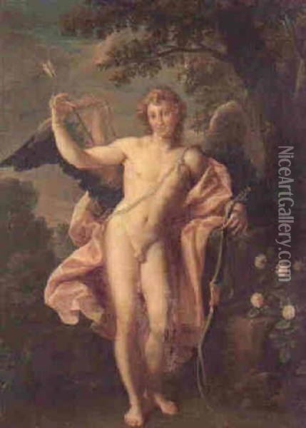 Eros Standing In A Landscape Oil Painting - Baptiste Gagnereaux
