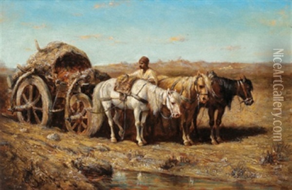 Pferdefuhrwerk Oil Painting - Adolf Schreyer