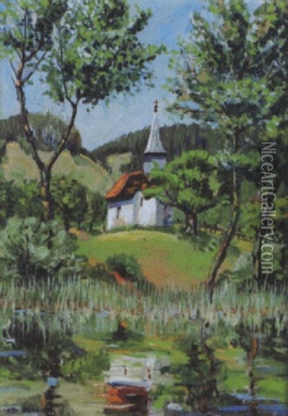 Sommerliche Teichlandschaft Oil Painting - Otto Gampert