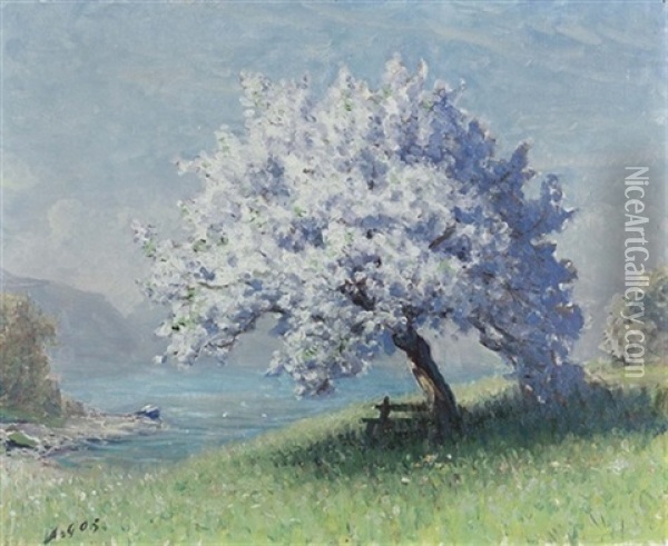 Seepartie Mit Bluhendem Obstbaum Oil Painting - Albert Henri John Gos