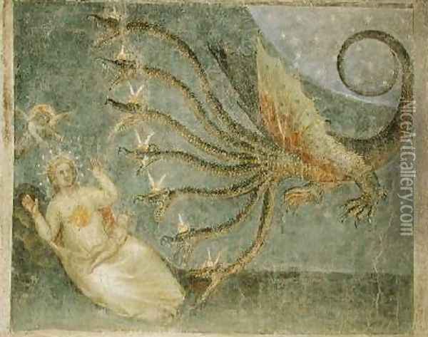 The woman clothed with the sun and the seven-headed dragon 1360-70 Oil Painting - Giusto di Giovanni de' Menabuoi
